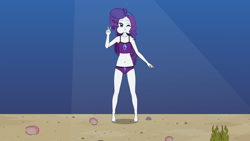 Size: 3840x2160 | Tagged: safe, artist:underwaterfanatic, rarity, human, equestria girls, g4, adorasexy, beach shorts swimsuit, belly button, bikini, bubble, clothes, crepuscular rays, cute, female, flowing mane, high res, holding breath, kisekae, midriff, ocean, one eye closed, peace sign, puffy cheeks, rarity's beach shorts swimsuit, rarity's purple bikini, seabed, seaweed, sexy, sunlight, swimming, swimsuit, underwater, water, wink