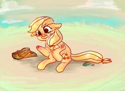 Size: 1280x926 | Tagged: safe, artist:ferafel, applejack, earth pony, pony, g4, applejack's hat, bandaid, bandaid on nose, bruised, cowboy hat, crying, hat, injured, sad, solo