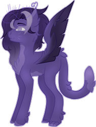 Size: 2549x3380 | Tagged: safe, artist:thecommandermiky, oc, oc only, oc:miky command, pegasus, cat tail, chest fluff, female, full body, long hair, long mane, mare, paws, pegasus oc, purple eyes, purple hair, simple background, spots, spread wings, tail, transparent background, wings