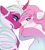 Size: 2000x2200 | Tagged: safe, artist:starsbursts, opaline arcana, princess celestia, alicorn, pony, g4, g5, :p, bedroom eyes, blushing, boop, curved horn, duo, duo female, female, horn, lesbian, lidded eyes, looking at each other, looking at someone, mare, noseboop, ship:opalestia, shipping, simple background, tongue out, white background