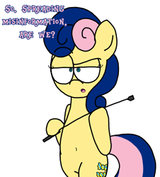Size: 3023x3351 | Tagged: safe, artist:professorventurer, bon bon, sweetie drops, earth pony, pony, g4, belly button, bipedal, female, mare, misinformation, riding crop, simple background, solo, this will end in pain, this will end in tears, white background