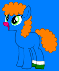 Size: 725x880 | Tagged: safe, artist:dragonflame59, artist:spitfirethepegasusfan39, earth pony, pony, g4, adult blank flank, base used, blank flank, blue background, clothes, female, little miss, little miss star, mare, mr. men, mr. men little miss, open mouth, open smile, pink nose, ponified, rockstar, shoes, simple background, smiling, solo, superstar
