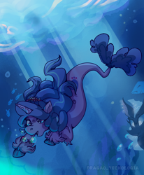 Size: 2270x2749 | Tagged: safe, artist:dragao_tecnologia, idw, izzy moonbow, fish, pony, seapony (g4), unicorn, g5, my little pony: set your sail, blue eyes, bubble, coral, crepuscular rays, digital art, dorsal fin, fanart, female, fin, fish tail, flowing mane, flowing tail, high res, horn, jewelry, mare, necklace, ocean, open mouth, seaponified, seapony izzy moonbow, seaweed, smiling, solo, species swap, sunlight, swimming, tail, underwater, unshorn fetlocks, water, wingding eyes