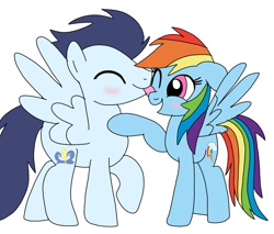 Size: 844x720 | Tagged: safe, artist:dasher666, rainbow dash, soarin', pegasus, pony, g4, female, licking, male, mare, ship:soarindash, shipping, simple background, stallion, straight, tongue out, white background