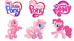 Size: 827x465 | Tagged: safe, pinkie pie, pinkie pie (g3), earth pony, pony, g3, g3.5, g4, comparison, female, mare, my little pony logo, simple background, stock vector, white background