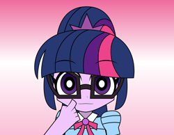 Size: 3000x2332 | Tagged: safe, artist:keronianniroro, sci-twi, twilight sparkle, human, equestria girls, g4, glasses, gradient background, looking at you, pink background, solo, vector