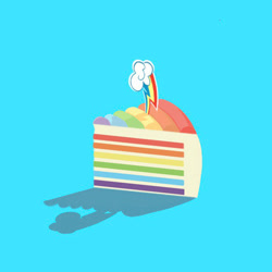 Size: 500x500 | Tagged: safe, artist:beike, part of a set, rainbow dash, g4, bakery, blue background, cake, cake slice, cutie mark, food, no pony, simple background