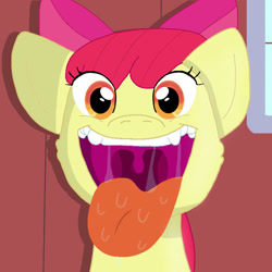 Size: 720x720 | Tagged: safe, artist:cooperthedoodlian, apple bloom, g4, drool, drool string, esophagus, mawshot, open mouth, oral invitation, saliva puddle, salivating, taste buds, tongue out, uvula