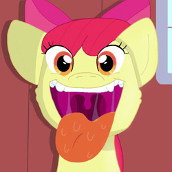 Size: 720x720 | Tagged: safe, artist:cooperthedoodlian, apple bloom, g4, drool, drool string, esophagus, mawshot, open mouth, oral invitation, saliva puddle, salivating, tongue out, uvula