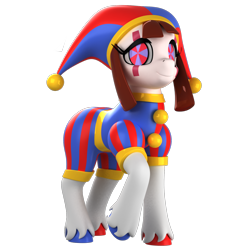 Size: 1500x1500 | Tagged: safe, artist:argos90, earth pony, pony, 3d, 3d model, female, hat, jester, jester hat, jester outfit, mare, pomni, ponified, ponmi, simple background, solo, the amazing digital circus, transparent background