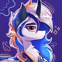 Size: 2300x2300 | Tagged: safe, artist:orion_illustrates, oc, oc:orion stellaris, alicorn, pony, chest fluff, folded wings, horn, looking at you, male, multicolored hair, multicolored mane, solo, wings