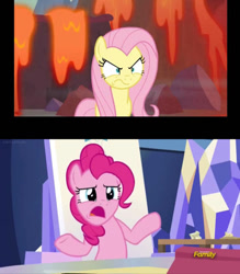 Size: 582x665 | Tagged: safe, artist:batman714, edit, edited screencap, screencap, fluttershy, pinkie pie, earth pony, pegasus, pony, g4, sparkle's seven, sweet and smoky, cutie map, duo, duo female, female, glare, mare, twilight's castle