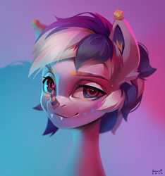 Size: 2279x2433 | Tagged: safe, artist:annna markarova, oc, oc only, pony, bust, commission, gradient background, horn, looking at you, male, portrait, smiling, solo