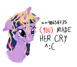 Size: 1385x1209 | Tagged: safe, artist:youssoupoff, twilight sparkle, pony, unicorn, g4, 4chan, crying, female, floppy ears, food, horn, mare, meme, noodle incident, pasta, ponified animal photo, ponified meme, requested art, sad, simple background, solo, spaghetti, twilight cat, unicorn twilight, white background