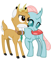 Size: 2623x3200 | Tagged: safe, artist:cheezedoodle96, edit, idw, vector edit, bramble, ocellus, changedling, changeling, deer, g4, school daze, .svg available, cloven hooves, crossed legs, cute, cuteling, diaocelles, female, high res, idw showified, interspecies, looking at you, male, ship:bramblecellus, shipping, show accurate, shy, simple background, smiling, straight, transparent background, vector