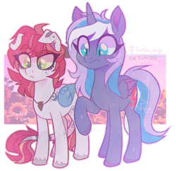 Size: 1600x1546 | Tagged: safe, artist:faultx, artist:wallvie, oc, oc only, oc:faultx, oc:moonlight melody (wallvie), alicorn, pegasus, pony, colored wings, dog ears, female, horns, mare, wings