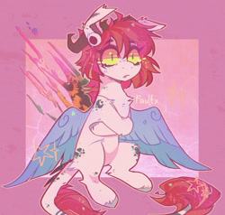 Size: 1600x1520 | Tagged: safe, artist:faultx, oc, oc:faultx, pegasus, pony, colored wings, horns, solo, wings