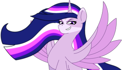 Size: 1903x1086 | Tagged: safe, alternate version, artist:westrail642fan, edit, twilight sparkle, alicorn, pony, g5, my little pony: tell your tale, corrupted twilight sparkle, facial markings, glowing, glowing eyes, glowing mane, glowing tail, simple background, spread wings, style emulation, tail, transparent background, wings