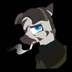 Size: 1013x1001 | Tagged: safe, artist:partyponypower, oc, oc only, pony, zebra, g4, black background, cigarette, simple background, solo, zebra oc