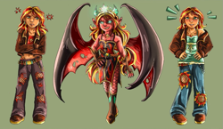 Size: 1147x664 | Tagged: artist needed, safe, sunset shimmer, demon, human, equestria girls, g4, clothes, clothing redesign, cross-popping veins, emanata, jeans, pants, redesign, ripped jeans, ripped pants, solo, sunset satan, torn clothes