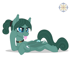 Size: 3500x3000 | Tagged: safe, artist:r4hucksake, oc, oc only, oc:ocean moonrise, bat pony, pony, choker, female, lying down, mare, prone, simple background, solo, tongue out, transparent background