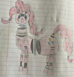 Size: 2936x3015 | Tagged: safe, artist:redwing116, pinkie pie, earth pony, pony, robot, robot pony, g4, alternate universe, drawing, female, lined paper, traditional art