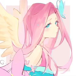 Size: 1080x1080 | Tagged: safe, artist:qianxiao, fluttershy, human, equestria girls, g4, female, solo, wings