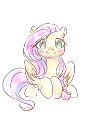 Size: 1080x1440 | Tagged: safe, artist:twiliset, fluttershy, pegasus, pony, g4, cute, happy, looking at you, shy, shyabetes, simple background, sitting, smiling, solo, white background