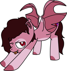 Size: 1379x1469 | Tagged: safe, artist:bloodiebitez, oc, oc only, oc:ditzy bites, bat, fruit bat, pony, undead, vampire, vampire fruit bat, vampony, iwtcird, lewd face, meme, piercing, simple background, solo, spread wings, tongue out, tongue piercing, transparent background, wings