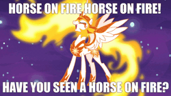 Size: 922x518 | Tagged: artist needed, source needed, safe, edit, edited screencap, screencap, daybreaker, alicorn, pony, g4, animated, caption, concave belly, image macro, impact font, laughing, mane of fire, slender, spread wings, tail, tail of fire, tall, text, thin, wings