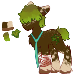 Size: 785x794 | Tagged: safe, artist:clandestine, oc, oc only, oc:boston ivy, earth pony, pony, bandage, bandaged leg, blood, blood stains, brown coat, color palette, crossed legs, ear piercing, freckles, frown, gradient mane, green mane, green tail, hair over eyes, hooves, necktie, piercing, simple background, solo, standing, tail, transparent background, two toned coat, unshorn fetlocks