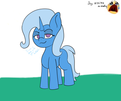 Size: 3000x2500 | Tagged: safe, artist:psychotix, derpibooru exclusive, trixie, pony, unicorn, g4, eyeshadow, horn, lidded eyes, looking at you, low quality, makeup, paint tool sai, simple background, smug, smug smile, speech, talking