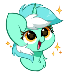 Size: 3453x3587 | Tagged: safe, artist:kittyrosie, lyra heartstrings, pony, unicorn, g4, :d, bust, chest fluff, cute, female, horn, lyrabetes, mare, open mouth, open smile, portrait, simple background, smiling, solo, sparkles, starry eyes, white background, wingding eyes