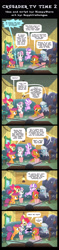 Size: 938x4000 | Tagged: safe, artist:sapphiregamgee, apple bloom, babs seed, diamond tiara, scootaloo, silver spoon, sweetie belle, earth pony, pegasus, pony, unicorn, g4, bipedal, butt, clubhouse, comic, commission, crusaders clubhouse, cutie mark crusaders, female, filly, foal, food, glasses, horn, plot, popcorn, television