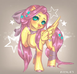 Size: 2940x2796 | Tagged: safe, artist:rozalies, fluttershy, pegasus, pony, g4, blushing, bow, ear blush, female, hair bow, high res, mare, signature, solo