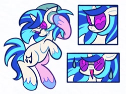 Size: 2048x1536 | Tagged: safe, artist:squidbly, dj pon-3, vinyl scratch, pony, unicorn, g4, bust, colored hooves, female, glasses, headphones, horn, mare, open mouth, open smile, portrait, round belly, simple background, smiling, solo, sweat, sweatdrop, turned head, unshorn fetlocks, vinyl's glasses, white background