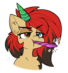 Size: 893x957 | Tagged: safe, artist:airfly-pony, oc, oc:lia shaikan, oc:lya the shaikan, pegasus, 2024, bust, female, happy birthday, hat, heterochromia, looking to the right, party hat, party horn, portrait