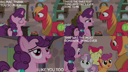 Size: 2000x1125 | Tagged: safe, edit, edited screencap, editor:quoterific, screencap, apple bloom, big macintosh, scootaloo, sugar belle, sweetie belle, g4, hard to say anything, cutie mark crusaders, shipper on deck