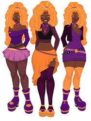 Size: 1620x2160 | Tagged: safe, artist:serawtf21, adagio dazzle, human, g4, belly button, belt, blackdagio, boots, choker, clothes, dark skin, dress, eyeshadow, female, fishnet stockings, gem, grin, hairband, high heel boots, humanized, jacket, jewelry, leather, leather jacket, makeup, midriff, necklace, redesign, shirt, shoes, simple background, siren gem, skirt, smiling, socks, solo, spiked choker, stockings, thigh highs, white background