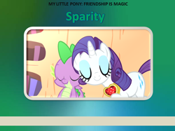 Size: 960x719 | Tagged: artist needed, safe, anonymous artist, edit, edited screencap, screencap, rarity, spike, dragon, pony, unicorn, g4, secret of my excess, book, book cover, cover, cute, daaaaaaaaaaaw, duo, eyes closed, eyeshadow, fanmade book cover, female, fire ruby, gem, gradient background, headcanon, headcanon in the description, horn, makeup, male, mare, raribetes, ruby, ship:sparity, shipping, smiling, snuggling, spikabetes, spin-off, straight, the railway series, wholesome