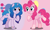 Size: 1458x866 | Tagged: safe, artist:princessyanderequinn, izzy moonbow, pinkie pie, earth pony, pony, unicorn, g4, g5, coat markings, cutie mark, cutie mark background, duo, duo female, element of creativity, element of laughter, female, g4 to g5, generation leap, horn, izzy and her heroine, mare, socks (coat markings)