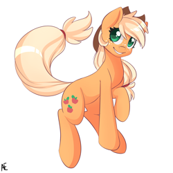 Size: 1600x1600 | Tagged: safe, artist:spittfireart, part of a set, applejack, earth pony, pony, g4, applejack's hat, colored pupils, cowboy hat, cute, female, freckles, hat, jackabetes, looking at you, mare, signature, simple background, smiling, smiling at you, solo, white background