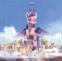 Size: 1213x1197 | Tagged: safe, queen haven, pegasus, g5, my little pony: make your mark, official, 3d, book, cloud, cyrillic, flying, looking at you, merchandise, puzzle, russia, russian, smiling, smiling at you, zephyr heights