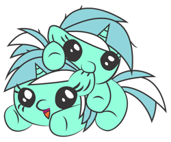 Size: 1200x1000 | Tagged: safe, artist:ask-lyrathepony, artist:mixermike622, edit, lyra heartstrings, pony, unicorn, g4, biting, chibi, cute, duo, ear bite, female, horn, lyrabetes, mare, open mouth, self paradox, self ponidox, simple background, transparent background