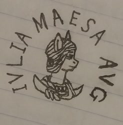 Size: 1458x1479 | Tagged: safe, artist:iarmista, ambiguous race, pony, female, julia maesa, latin, lined paper, mare, ponified, roman, solo, traditional art