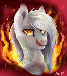 Size: 5113x5809 | Tagged: safe, artist:wallvie, oc, dracony, dragon, hybrid, absurd resolution, bust, countershading, fire, portrait, solo