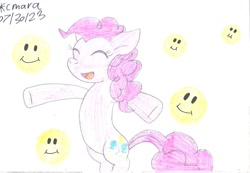 Size: 1373x949 | Tagged: safe, artist:cmara, pinkie pie, earth pony, g4, drawing, female, simple background, smiley face, smiling, solo, white background