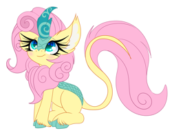 Size: 2392x1848 | Tagged: safe, artist:windykirin, fluttershy, kirin, g4, blushing, cloven hooves, cute, female, kirin-ified, shyabetes, simple background, solo, species swap, transparent background