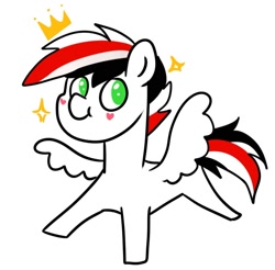 Size: 634x624 | Tagged: artist needed, source needed, safe, oc, oc only, oc:damiyan, pegasus, chibi, crown, green eyes, jewelry, regalia, simple, simple background, solo, white background, white fur, wings