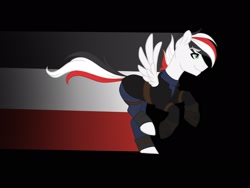 Size: 2224x1668 | Tagged: artist needed, source needed, safe, oc, oc only, oc:damiyan, pegasus, pony, fallout equestria, armor, clothes, coat, green eyes, simple background, solo, trace, white fur